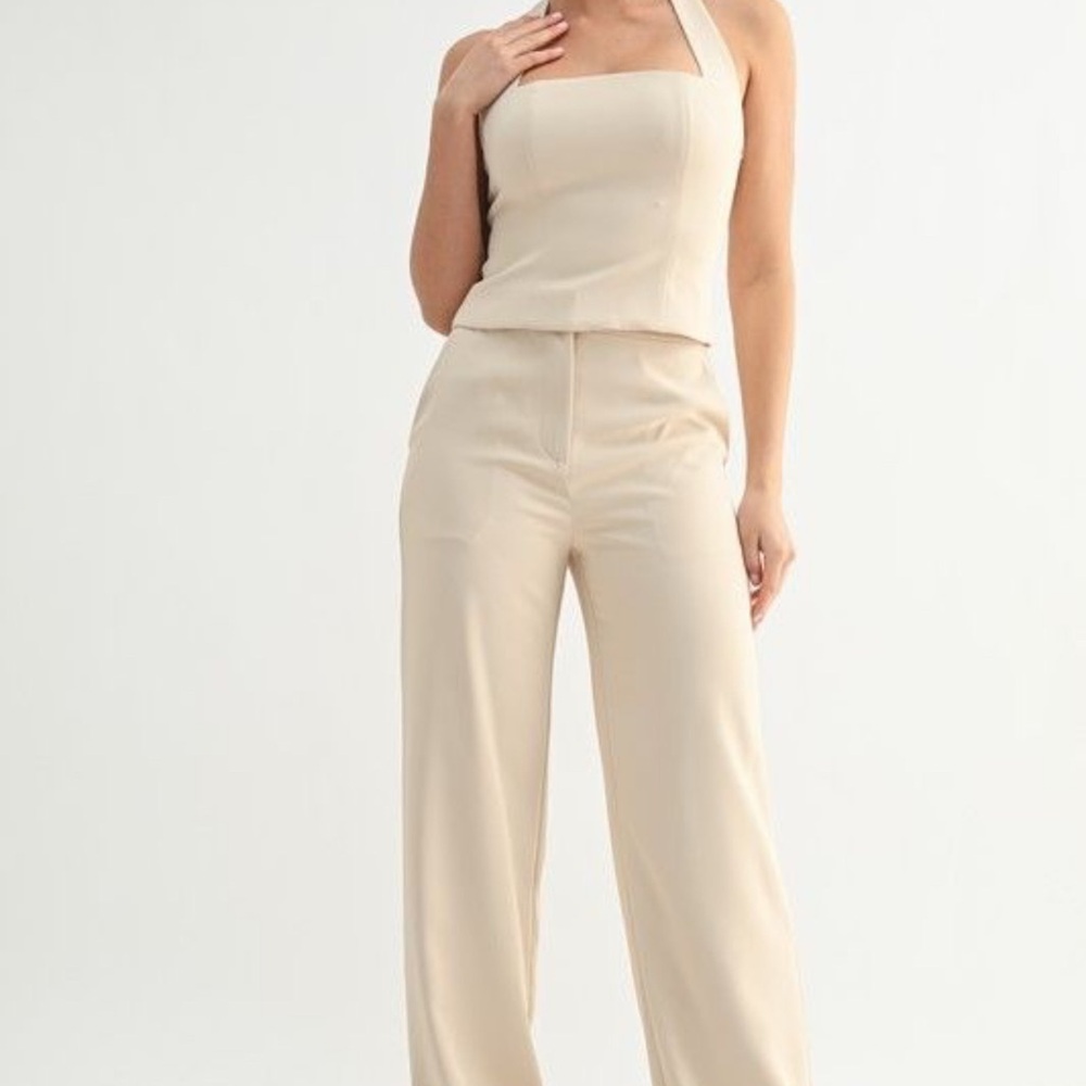 beige halter two-piece set